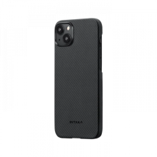 Ультра тонкий чехол Pitaka MagEZ 4 для iPhone 15 Plus (6.7"), черно-серый узкое плетение, кевлар (арамид)